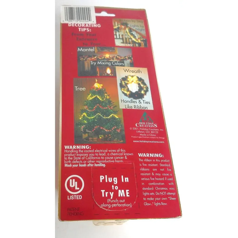 Vintage Sheer Glow Gold Wired Ribbon Festive String Lights 15 Feet Christmas